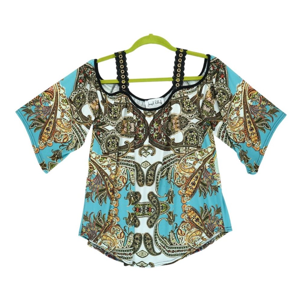 JOSEPH RIBKOFF $187 Paisley Georgette Peasant Blouse‎ Top Size 4 Women's